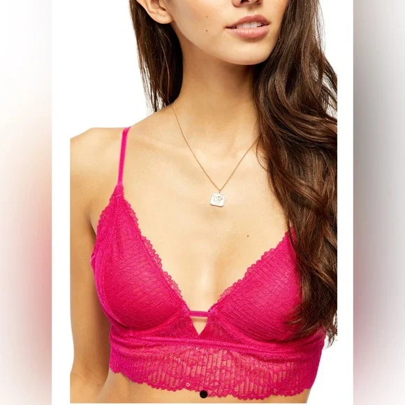 NWT-Free People Alyssa Fuchsia Lace Underwire Bralette - Picture 2 of 10